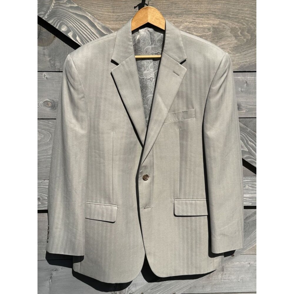 Chaps Mens Gray Blazer Jacket With Paisley Lining Single-Breasted Two-Button Siz